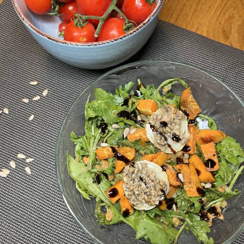 Ziegenkäsetaler auf Linsen-Rucola-Salat Rezept