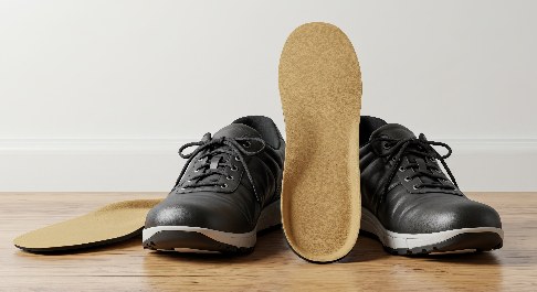 Schuheinlagen sind aus dem Leben vieler Menschen nicht mehr wegzudenken. Einfache Einlagen von der Stange dienen dem Komfort oder wärmen den Fuß im Winter. Bei orthopädischen Fußproblemen wie z. B. Knick-Senkfüßen oder Fersensporn sind allerdings vom Arzt verordnete und individuell angefertigte orthopädische Einlagen nötig. ©umar, Adobe Schuhe und Schuheinlagen