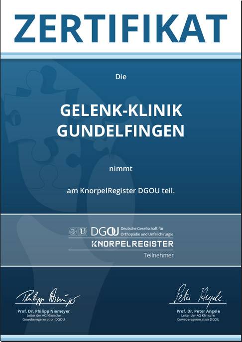 Teilnahme der orthopädischen Gelenk-Klinik am wissenschaftlichen Knorpelregister der DGOOUC e.V. Teilnahme der orthopädischen Gelenk-Klinik am Knorpelregister der DGOOUC e.V.